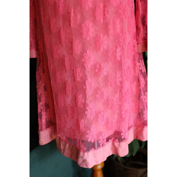 Vintage 60s Joseph Magnin Retro GoGo Flower Power Lace Pink Mod Dress - Picture 7 of 16